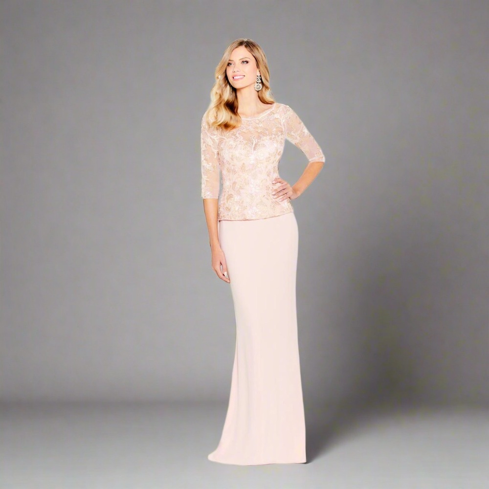 Elegant Cream Lace Long Sleeve Gown